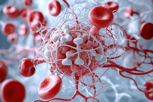 Detailed 3D Rendering of Blood Cells and Platelets in the Human Circulatory System photo