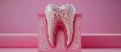 Detailed Anatomical Model of a Tooth on Pink Background Highlighting Dental Structure and Health photo