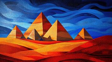 Colorful Abstract Mosaic of Egyptian Pyramids Under a Vibrant Sky photo
