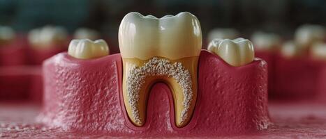 Detailed 3D Illustration of a Tooth Cross-Section Showing Dental Anatomy and Structure photo