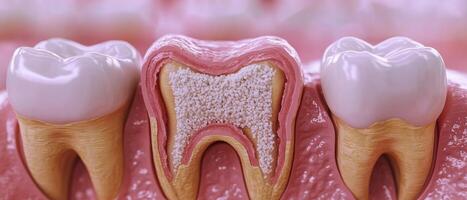 Close-Up of Dental Tooth Structure with Detailed Cross-Section Showing Inner Layers and Tooth Decay photo