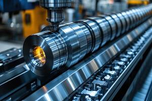 High-Precision CNC Machine Operating on Metal Cylinder in Modern Industrial Facility photo