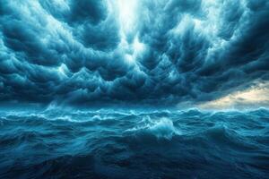 Dramatic Stormy Ocean with Dark Clouds and Turbulent Waves Captured in High Resolution photo