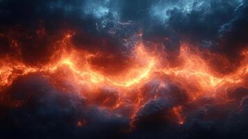Dramatic Fiery Lightning Storm in Dark Clouds Captured in High Resolution photo