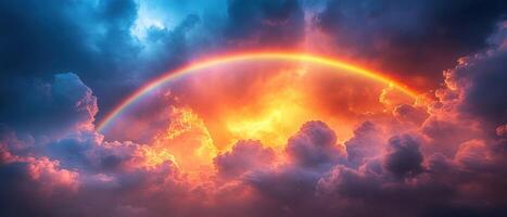 Stunning Rainbow Arcing Over Dramatic Sunset Clouds in a Vibrant Sky photo