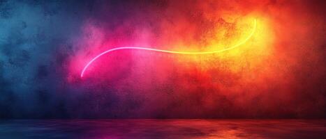Vibrant Neon Light Streak on Colorful Grunge Wall Background with Smoky Atmosphere photo