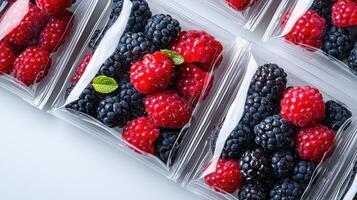 Fresh Berries in Transparent Plastic Bags for Preservation and Storage of Fruits photo