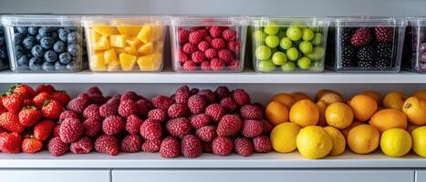 Fresh Fruits Stored in Transparent Containers for Optimal Preservation and Longevity in a Modern Kitchen Setting photo