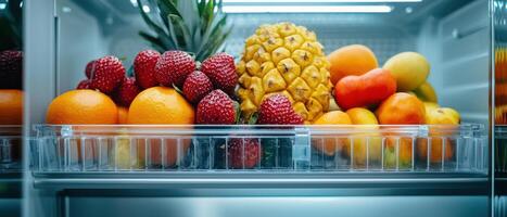 Fresh Fruits Stored in a Modern Refrigerator for Optimal Preservation and Longevity photo