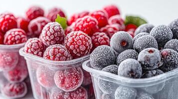 Freshly Frozen Berries in Transparent Containers for Long-Term Preservation and Storage of Fruits photo