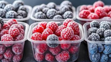 Freshly Frozen Berries in Transparent Containers for Long-Term Storage and Preservation of Fresh Fruits photo
