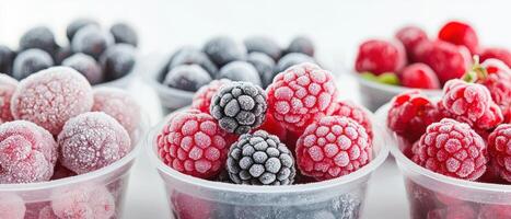 Frozen Fresh Fruits in Plastic Containers for Long-Term Preservation and Storage photo
