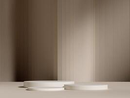 Set of cylinder pedestal podium display, Empty room background. Abstract modern rendering 3d shape for products display presentation. Pastel minimal wall scene, Studio room. 3d rendering photo