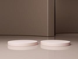Set of cylinder pedestal podium display, Empty room background. Abstract modern rendering 3d shape for products display presentation. Pastel minimal wall scene, Studio room. 3d rendering photo