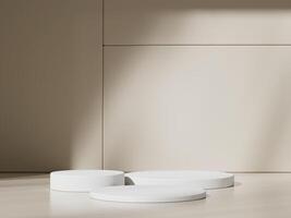 3d display product beige minimal scene with geometric podium platform. cylinder background 3d rendering with podium. stand for cosmetic products. Stage showcase on pedestal 3d beige studio photo