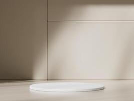 3d display product beige minimal scene with geometric podium platform. cylinder background 3d rendering with podium. stand for cosmetic products. Stage showcase on pedestal 3d beige studio photo