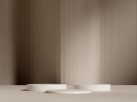 Set of cylinder pedestal podium display, Empty room background. Abstract modern rendering 3d shape for products display presentation. Pastel minimal wall scene, Studio room. 3d rendering photo