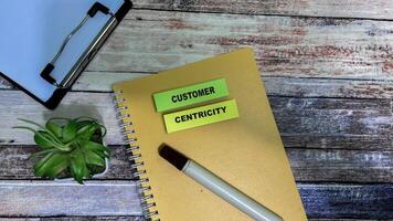 Concept of Customer Centricity write on sticky notes isolated on Wooden Table. photo