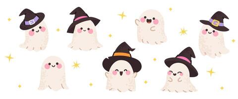 Set of cute ghosts with different emotions vector