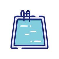 a blue and white icon of a notebook with a pen vector