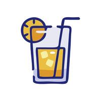 a glass of orange juice with a straw and a slice of lemon vector