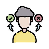 a man with a check mark and a cross on his head vector