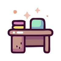 a desk with a chair and a computer vector
