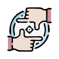 two hands pointing at a circular object vector