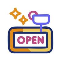 open sign with a button and a star vector