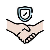 handshake icon with shield and shield icon illustration vector