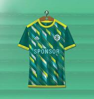 Sports uniform jersey design with an abstract pattern in green and yellow vector
