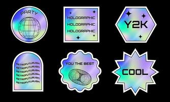 set of shiny y2k holographic stickers vector