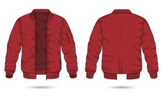 Modern red bomber jacket mockup front and back view vector