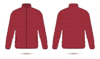 Red puffer jacket mockup front and back view vector