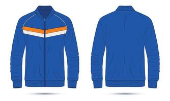 Blue zippered sports jacket mockup front and back view vector