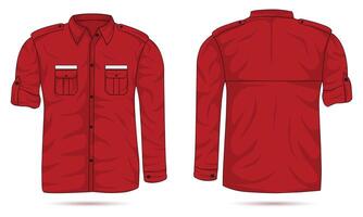 Red long sleeve office uniform template front and back view vector