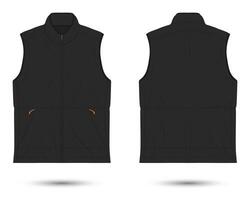 Modern black vest mockup with zipper front and back view vector
