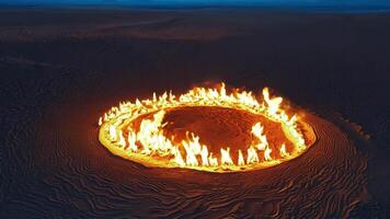 A large circle of fire is burning in the ocean video