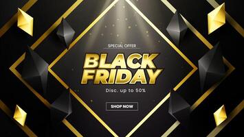 Black Friday Special offer banner background with polygon elements.Futuristic Black Friday banner design with dinamic light effect. vector