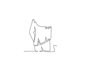 Self drawing animation of single line draw back view of male workers at office hugging and supporting each other for success of their career. Friend support. Continuous line draw. Full length animated video