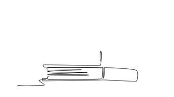 Self drawing animation of single line draw cup of coffee or tea on pile of books on office desk. Work space table with books stack. Education and learning. Continuous line draw. Full length animated video