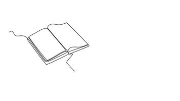Animated self drawing of continuous line draw of two opened book beside cup of coffee or tea at work desk. Writing draft business concept. Education knowledge learning. Full length one line animation video
