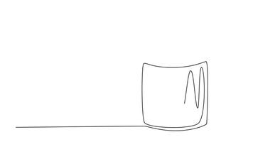 Self drawing animation of single line draw pencil, pen, crayon and ruler inside porcelain cup. Back to school or college, education, library, office concept. Continuous line draw. Full length animated video