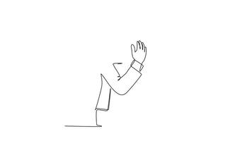 Animated self drawing of continuous line draw young happy managers embracing each other to congratulate job promotion at office. Felicitation friend greeting concept. Full length single line animation video