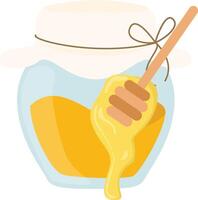 Honey in round jar with the spoon Illustration vector
