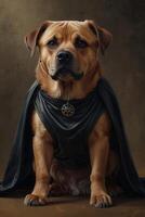 Studio portrait of a Rhodesian Ridgeback dog wearing a cloak. photo