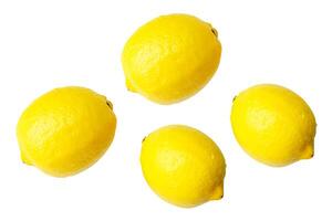 Top view set of four fresh ripe yellow lemon fruits isolated on white background with clipping path photo