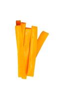 Side view of orange carrot slices in stick shape in stack isolated on white background with clipping path photo
