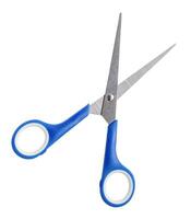 Small multipurpose scissors with blue handle isolated on white background with clipping path photo