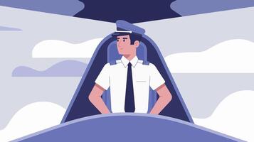 Airway transportation abstract concept illustration set. Aircraft pilot in uniform in cockpit during flight, cruising altitude, landing airplane, arrival at airport. vector